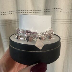 Chic Silver and Pink Women's Bracelet Set